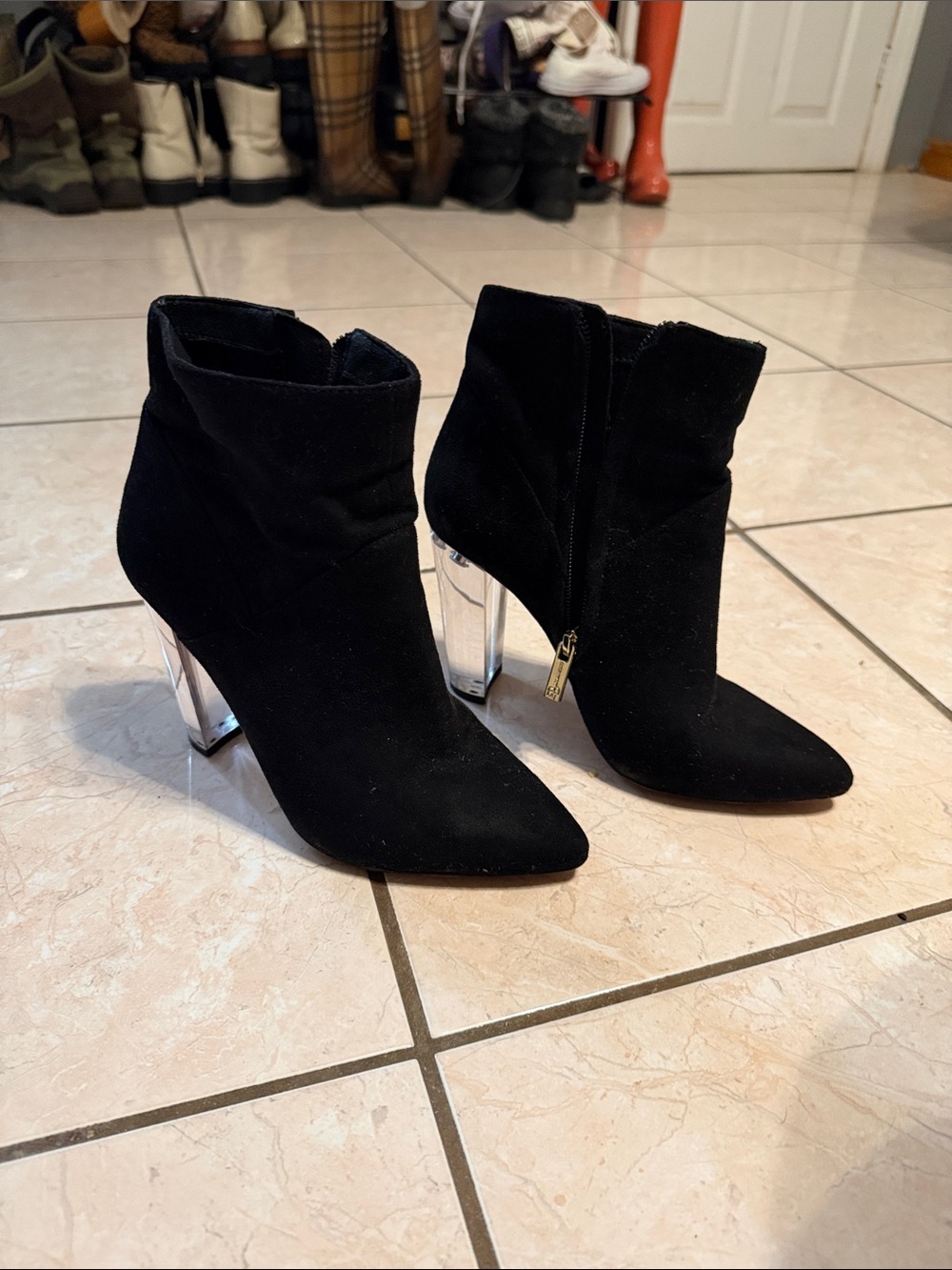 Jessica Simpson Black Ankle Booties with Clear Block Heel